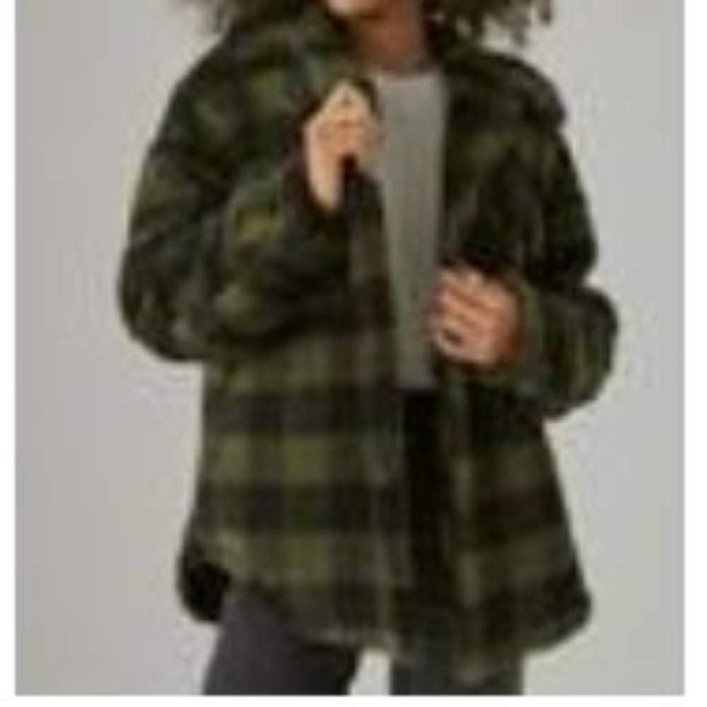 Lucky Brand Faux Sherpa Plaid Coat